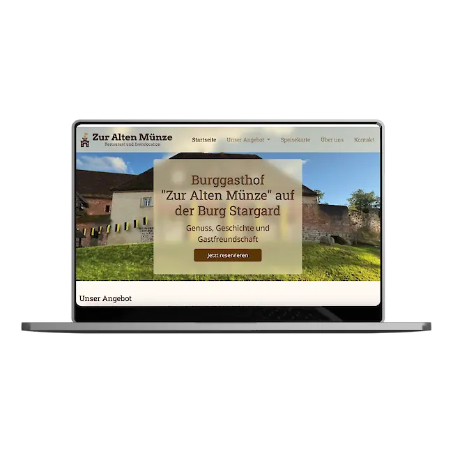 Website für den Burggasthof "Zur Alten Münze" auf der Burg Stargard